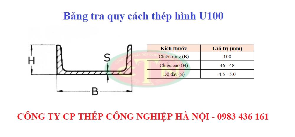 Bảng tra quy cách thép hình U100