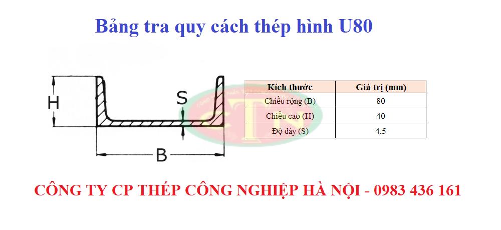 Bảng tra quy cách thép hình U80